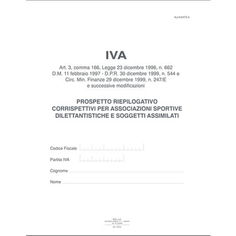 Registro IVA associazioni sportive O.C.L. - conf. da 5 registri - 23,5x29,7 cm - 0536N